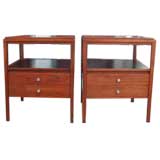 Paul McCobb walnut and leather pair of night tables