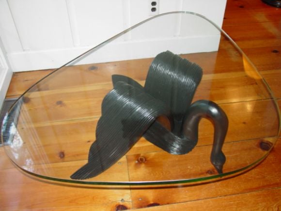 American An  Art  Deco Hand Carved Swan Coffee Table