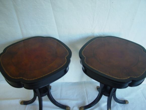 Mid-20th Century A  Pair  of  Clover Leafed Shaped, Ebonized End Tables.