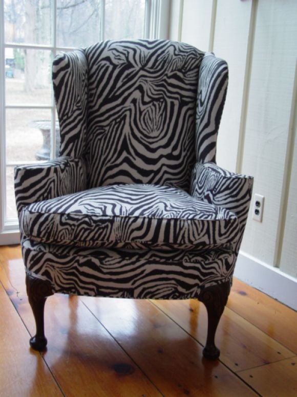 The Ultimate decorative Georgian Wing Chair in a Luxurious Zebra Suedette print.
