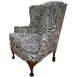 A  "Regal "Antique  Zebra Print Wing Chair, 19thc