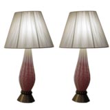 A  Pair of Pink and White Murano Glass Lamps.
