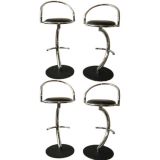 A Set of Four 1970s Chrome and  Steel Bar Stools.