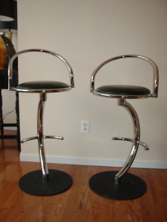A Set of Four 1970s Chrome and  Steel Bar Stools.