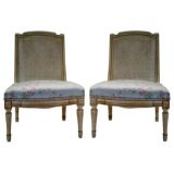 A Pair of  Country French  Painted Rattan Slipper Chairs