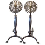A Pair of Large Edwardian Polished Steel and Brass Andirons. Antique A Pair of Large Edwardian Polished Steel and Brass Andirons.