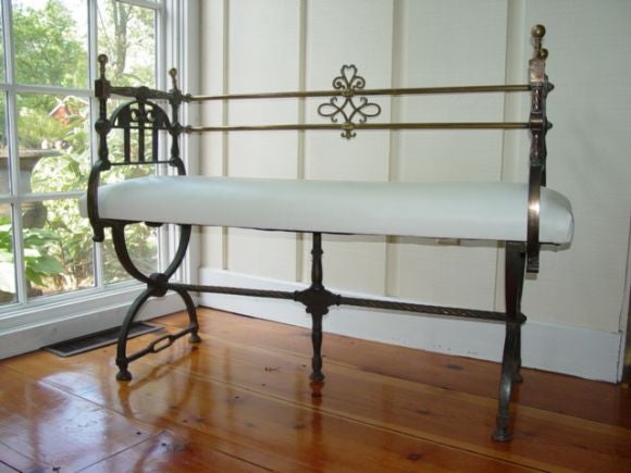 Fine Mediterranean Revival Cast Bronze and Brass Bench