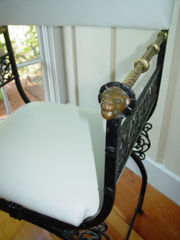 Pair of Mediterranean Revival Savonarola-style Iron/Brass Chairs 3