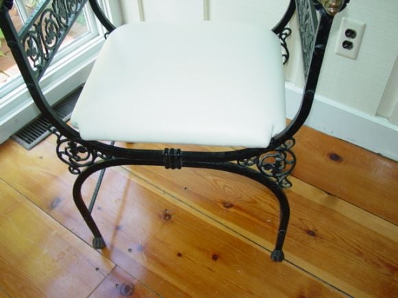 Pair of Mediterranean Revival Savonarola-style Iron/Brass Chairs 4