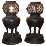 Antique A Pair of Bronze Out Door / Indoor Standing Lamps