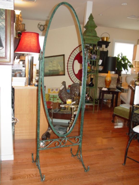Oval Cheval Iron and Glass Mirror.