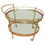 Art Deco, Brass and Glass oval tea or bar cart.