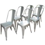 Six Industrial French Polished Steel Cafe Chairs