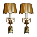 Pair of Boldly Styled  50s Brass Urn Lamps