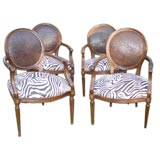 Vintage Four Loius XV1 Style Elephant  Hide & Zebra Print Arm Chairs.