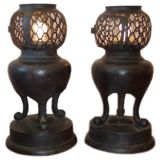 Pair of Oriental Style Bronze Standing Lanterns.Outdoor/Indoor