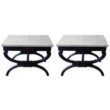 Pair of Neoclassical  Form, Marble top End Tables