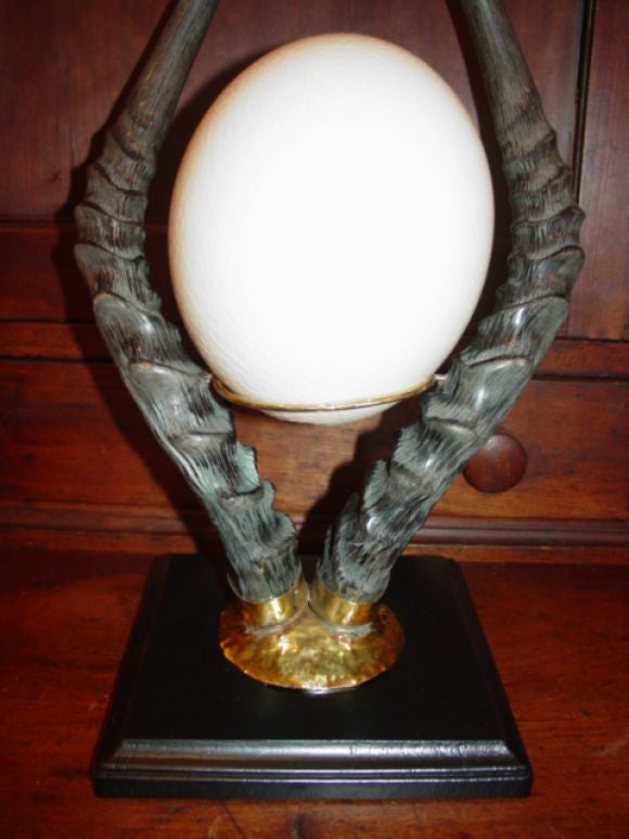 20th Century Pair of African Impala Horns Stands with Ostrich Eggs.