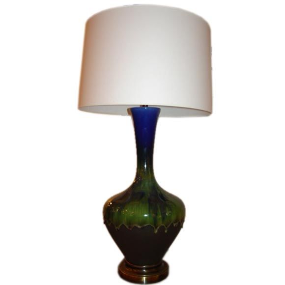 A Large Haeger Ceramic and Metal  drip glaze 1950s lamp.