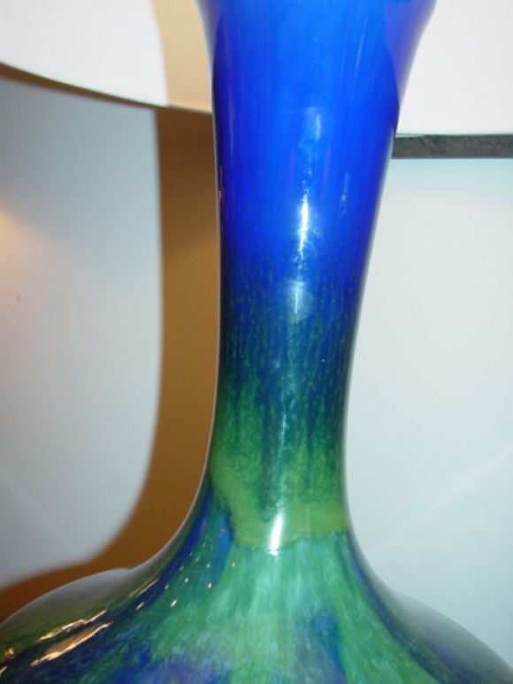 American A Large Haeger Ceramic and Metal  drip glaze 1950s lamp.