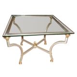 Polished steel and brass 1930s coffee table.
