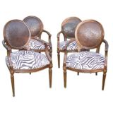 Vintage Four  Louis XV1 Style Leather & Zebra Print Chairs