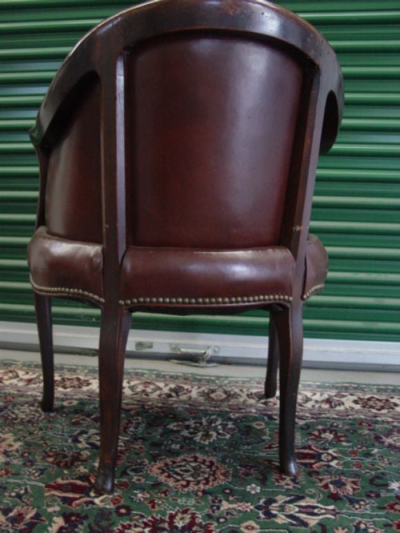 Pair of 19th century English Leather Barrel Chairs 2