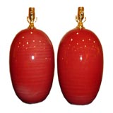 Pair of Copper Red Stoneware  Table Lamps.