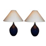 Pair of Colbalt Blue Glaze Stoneware Lamps