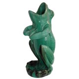 French Majolica Green  Frog Umbrella Stand Attributed to Massier