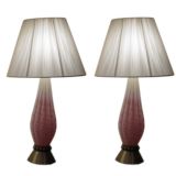 Pair of Pink Murano Glass 1940s Lamps(String Shades)