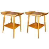 Pair of 1950s Blonde Oak Wood Side/End Tables