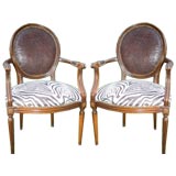 Pair -Louis XV1 Style Leather & Ultra Suede Zebra Print Bergere'