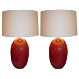 Pair of Large Stoneware Copper Red Table Lamps