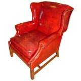 Stylish Red Leather Chinese Chippendale Arm Chair