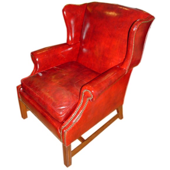 Stylish Red Leather Chinese Chippendale Arm Chair