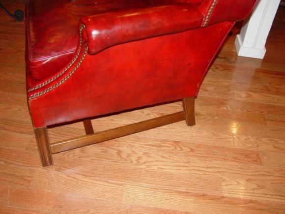 English Stylish Red Leather Chinese Chippendale Arm Chair