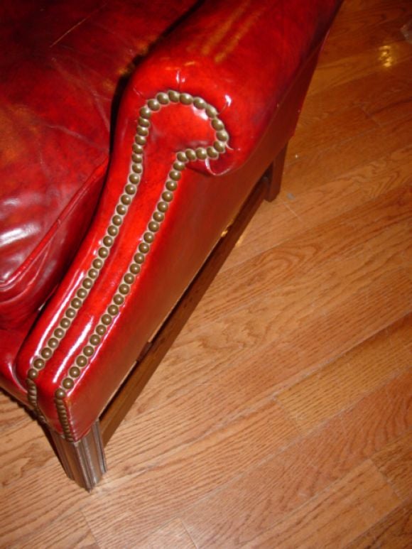 20th Century Stylish Red Leather Chinese Chippendale Arm Chair