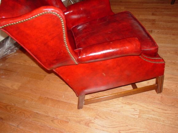 Stylish Red Leather Chinese Chippendale Arm Chair 1