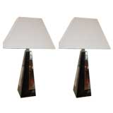Pair of Mirrored Pierre Cardin Pyramid Lamps