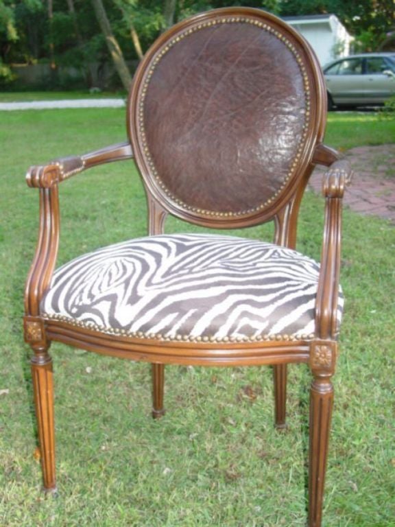 Pair -Louis XV1 Style Leather & Ultra Suede  Zebra Print Chairs