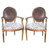 Pair -Louis XV1 Style Leather & Ultra Suede  Zebra Print Chairs