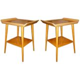 Vintage Pair of 1950s Blonde Oak Wood Side/End Tables