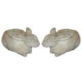 Vintage Pair of Bunny Rabbit Stone Planters