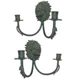 Pair -Bronze Lion Candle Wall Mounts