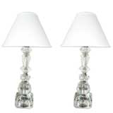 Retro Pair of 1940s Crystal Boudoir Lamps