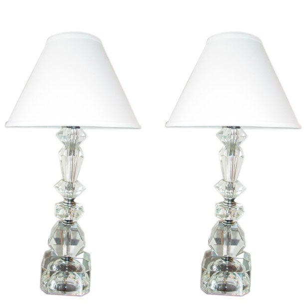 Pair of 1940s Crystal Boudoir Lamps