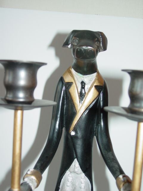 Iron Pair of English Figural Dog Candlesticks.
