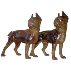 Vintage Pair of  Hubley 19th century Cast Iron Bull Dogs