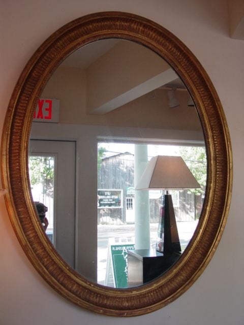 Antique French Large Oval Gold Leaf Mirror